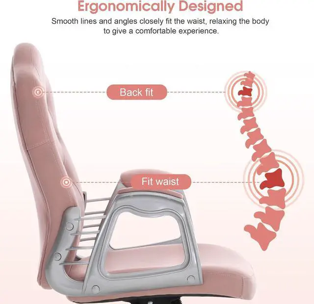 Alt view image 6 of 7 - BarberPub Ergonomic Nail Chair, Diamond Tufted Swivel Pink 3535