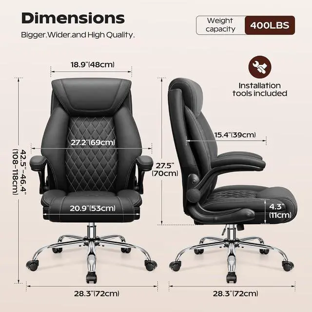 Alt view image 2 of 7 - BestGlory Office Chair, Ergonomic High Back Home Office Desk Chair, Big and Tall Breathable Leather Office Chair with Lumbar Support Flip-Up Armrests, Computer Gaming Chair with Rocking Function