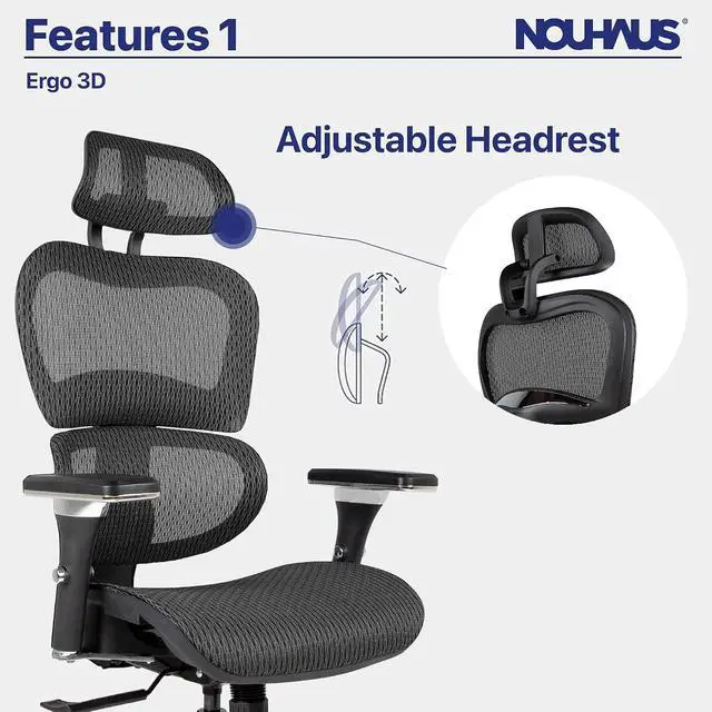Alt view image 7 of 7 - Nouhaus Ergo3D Ergonomic Office Chair Lumbar Support Mesh Office Chair with 4D Adjustable Armrest, Adjustable Headrest and Wheels, Mesh High Back Home Office Desk Chairs(Black)
