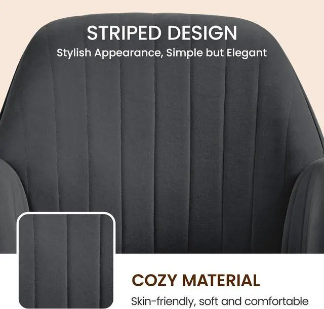 Alt view image 6 of 7 - Yaheetech Velvet Office Desk Chair Channel-Tufted Swivel Seat, Dark Gray | Makeup vanity chair, soft foam-cushioned velvet seat assembles in minutes, adjusts 18 to 22 inches, tilts and swivels.