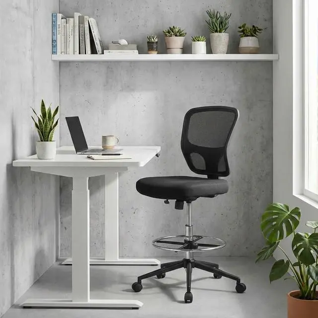 Alt view image 2 of 7 - Armless Drafting Chair Tall Office Chair Adjustable Height High Back Ergonomic Desk Chair Drafting Stool Rolling Bar Stools Chairs with Footrest and Wheels