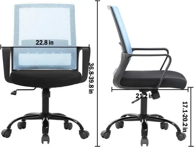 Alt view image 2 of 7 - Ergonomic Office Chair Desk Chair Computer Chair Mid Back Mesh Chair with Lumbar Support & Armrest Modern Adjustable Height Swivel Task Executive Chair for Women Men Adult, Blue