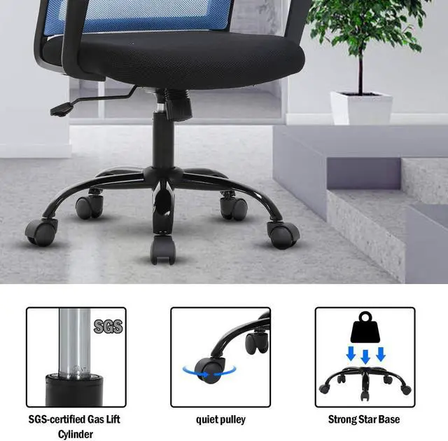 Alt view image 5 of 7 - Ergonomic Office Chair Desk Chair Computer Chair Mid Back Mesh Chair with Lumbar Support & Armrest Modern Adjustable Height Swivel Task Executive Chair for Women Men Adult, Blue