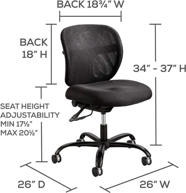 Alt view image 3 of 5 - Safco Vue Intensive-Use Big and Tall Office Chair, Ergonomic and Height-Adjustable Swivel Seat with Breathable Mesh Back, Heavy-Duty Powder-Coated Base