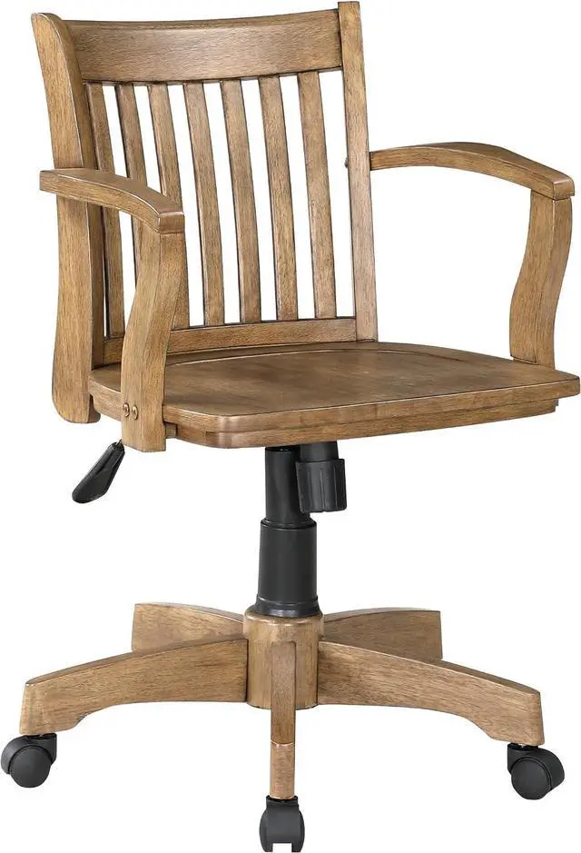 Main image of OSP Home Furnishings Deluxe Wood Banker's Home Office Desk Chair with Adjustable Height, Locking Tilt and Heavy Duty Base, Medium Oak Finish