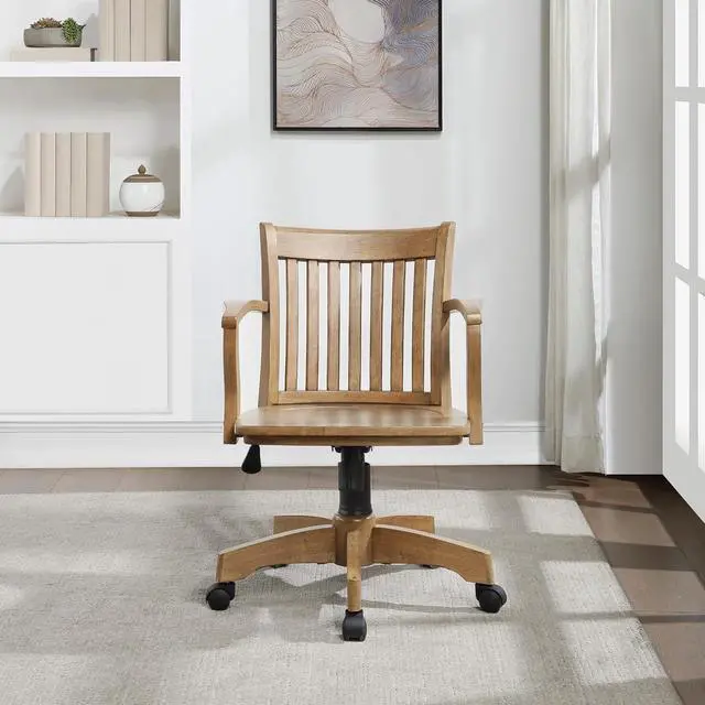 Alt view image 2 of 6 - OSP Home Furnishings Deluxe Wood Banker's Home Office Desk Chair with Adjustable Height, Locking Tilt and Heavy Duty Base, Medium Oak Finish