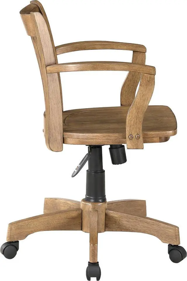 Alt view image 3 of 6 - OSP Home Furnishings Deluxe Wood Banker's Home Office Desk Chair with Adjustable Height, Locking Tilt and Heavy Duty Base, Medium Oak Finish