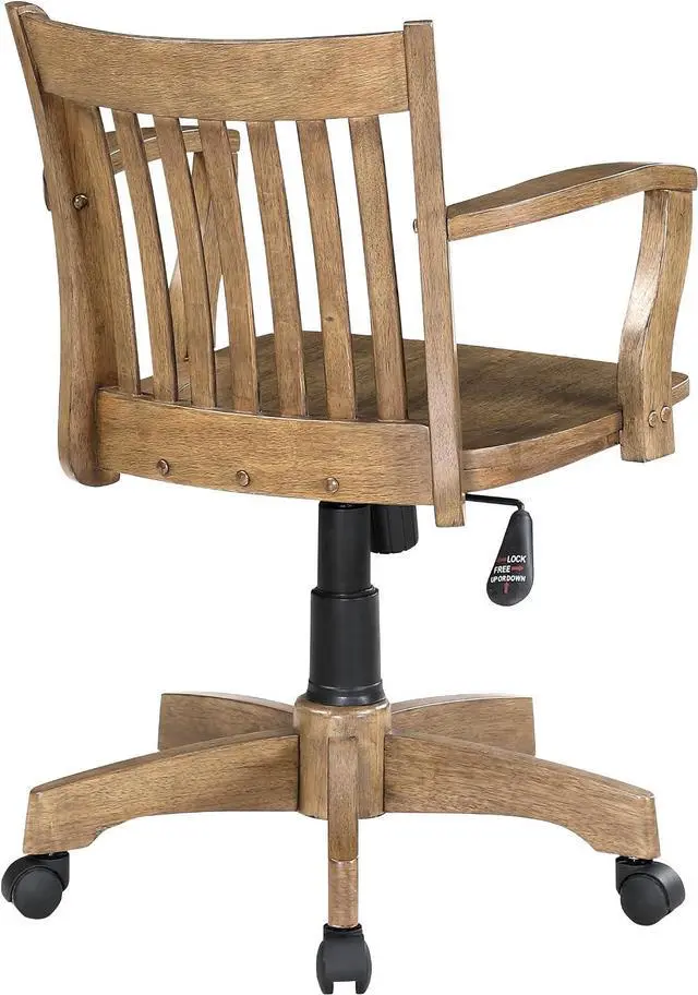Alt view image 4 of 6 - OSP Home Furnishings Deluxe Wood Banker's Home Office Desk Chair with Adjustable Height, Locking Tilt and Heavy Duty Base, Medium Oak Finish