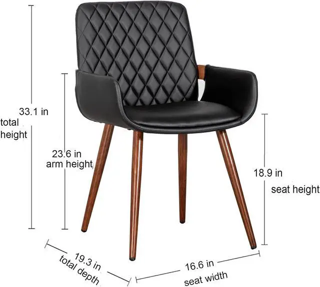 Alt view image 2 of 7 - LUNLING Mid Century Modern Faux Leather Dining Chairs Set of 2, Black, Upholstered Seat, Metal Legs, Adjustable Foot for Kitchen Dining Room Desk Chairs