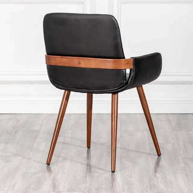 Alt view image 3 of 7 - LUNLING Mid Century Modern Faux Leather Dining Chairs Set of 2, Black, Upholstered Seat, Metal Legs, Adjustable Foot for Kitchen Dining Room Desk Chairs