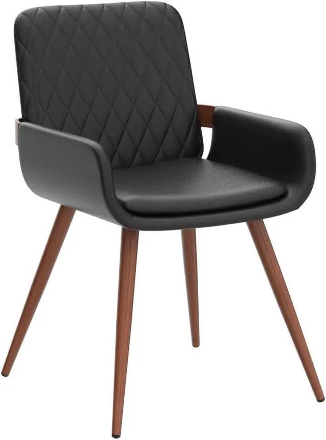 Alt view image 4 of 7 - LUNLING Mid Century Modern Faux Leather Dining Chairs Set of 2, Black, Upholstered Seat, Metal Legs, Adjustable Foot for Kitchen Dining Room Desk Chairs