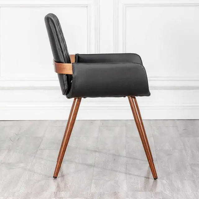 Alt view image 5 of 7 - LUNLING Mid Century Modern Faux Leather Dining Chairs Set of 2, Black, Upholstered Seat, Metal Legs, Adjustable Foot for Kitchen Dining Room Desk Chairs