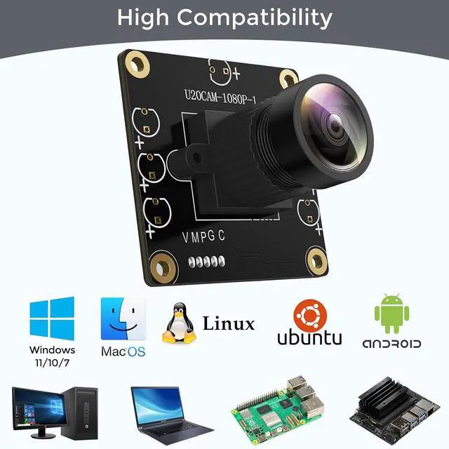 Alt view image 4 of 7 - 1080P USB2.0 UVC Camera, 130° Wide Angle Camera, Plug & Play for PC, Raspberry Pi, Jetson Nano and SBCs. Support Windows, Linux, Android and Mac OS.
