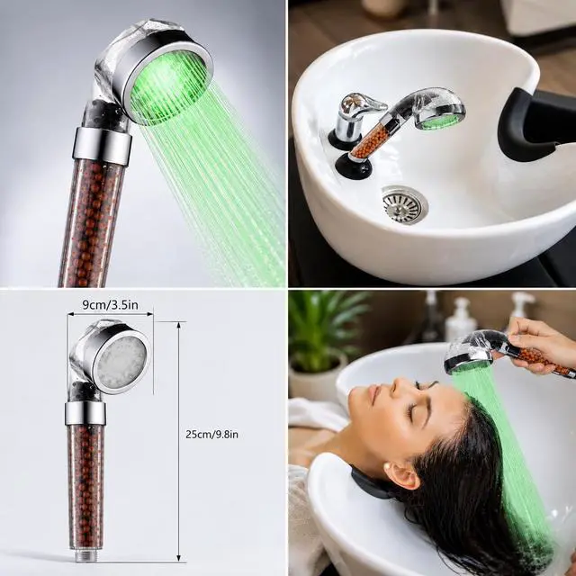 Alt view image 4 of 7 - Socila LED Sprayer Head Color Changing for Shampoo bowl, Salon Shampoo Bowl Spray Head High Pressure, auto color-changing, Filter By Stones For Dry & frizz Hair