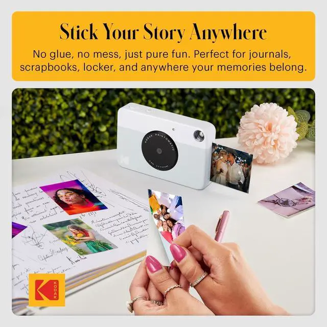 Alt view image 5 of 7 - Kodak Printomatic Instant Camera (Grey) Gift Bundle + Zink Paper (20 Sheets) + Deluxe Case + 7 Fun Sticker Sets + Twin Tip Markers + Photo Album.