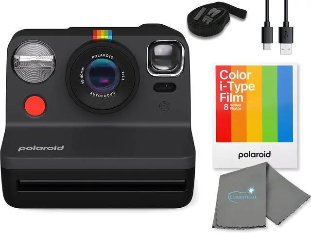 Main image of Polaroid Gen 2 Now I-Type Instant Film Camera - Black Bundle with a Color i-Type Film Pack (8 Instant Photos) and a Cleaning Cloth