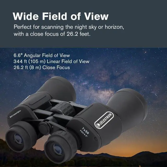 Alt view image 5 of 7 - Celestron Cometron 7x50mm Astronomy Binoculars | Wide-Field Astronomy Binocular, Porro Prism, Multi-Coated Optics, Comfortable Handheld, Tripod Adaptable, Carrying Case