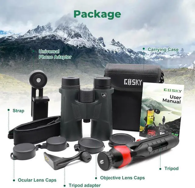 Alt view image 6 of 6 - Gosky 10x42 Binoculars for Adults High Powered with Phone Adapter & Tripod | Super Bright, BAK4 Prism, IPX7 Waterproof, for Bird Watching Hunting Cruise Safari Travel Outdoor Sports Concert