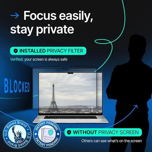 Alt view image 5 of 7 - Magnetic Privacy Screen Compatible with MacBook Pro 16" 2021, 2022, 2023, 2024, M1, M2, M3, M4 Anti-Blue Light Laptop Screen Protector Filter Blue Light Blocking Filter
