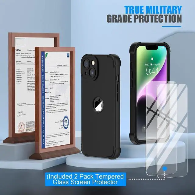 Alt view image 7 of 7 - ORETECH 3 in 1 for iPhone 14 Plus Case with 2X Screen Protector,Black | Full Body Shockproof Design Smooth Texture,15FT Military Grade, Camera Lens Shield, with Armor Front Frame Protection