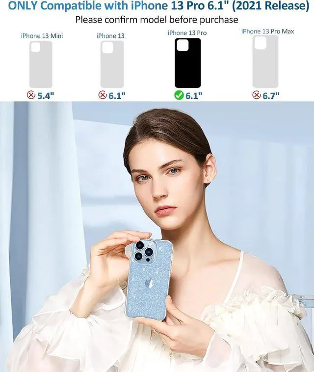 Alt view image 2 of 6 - MIODIK for iPhone 13 Pro Case Clear Glitter Design, Sparkle Clear | with Screen Protector + Camera Lens Protector, Protective Shockproof Phone Case, Slim Women Girls iPhone 13Pro Cover 6.1"