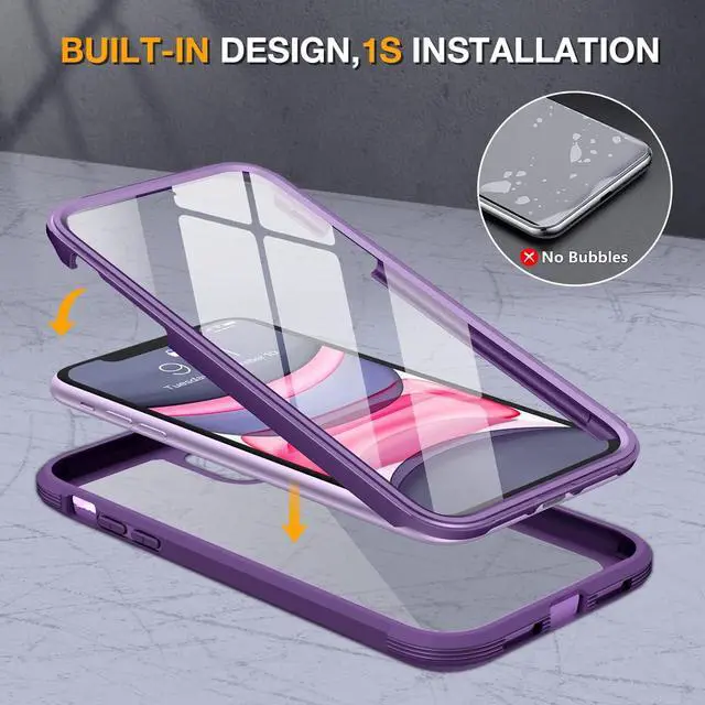 Alt view image 2 of 7 - Miracase Glass Series for iPhone 11 Case 6.1 inch, Upgraded Full-Body Rugged Phone Bumper Case Cover with Built-in 9H Tempered Glass Screen Protector and Camera Protector, Purple