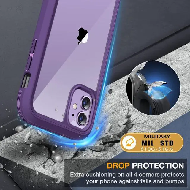 Alt view image 3 of 7 - Miracase Glass Series for iPhone 11 Case 6.1 inch, Upgraded Full-Body Rugged Phone Bumper Case Cover with Built-in 9H Tempered Glass Screen Protector and Camera Protector, Purple