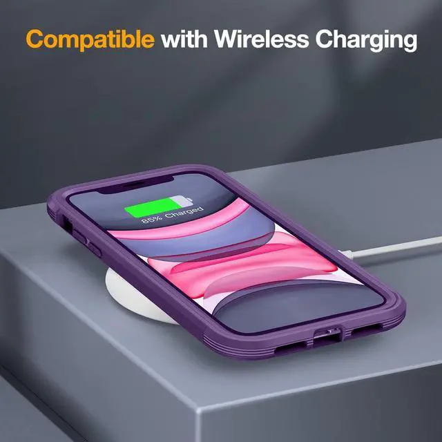 Alt view image 5 of 7 - Miracase Glass Series for iPhone 11 Case 6.1 inch, Upgraded Full-Body Rugged Phone Bumper Case Cover with Built-in 9H Tempered Glass Screen Protector and Camera Protector, Purple