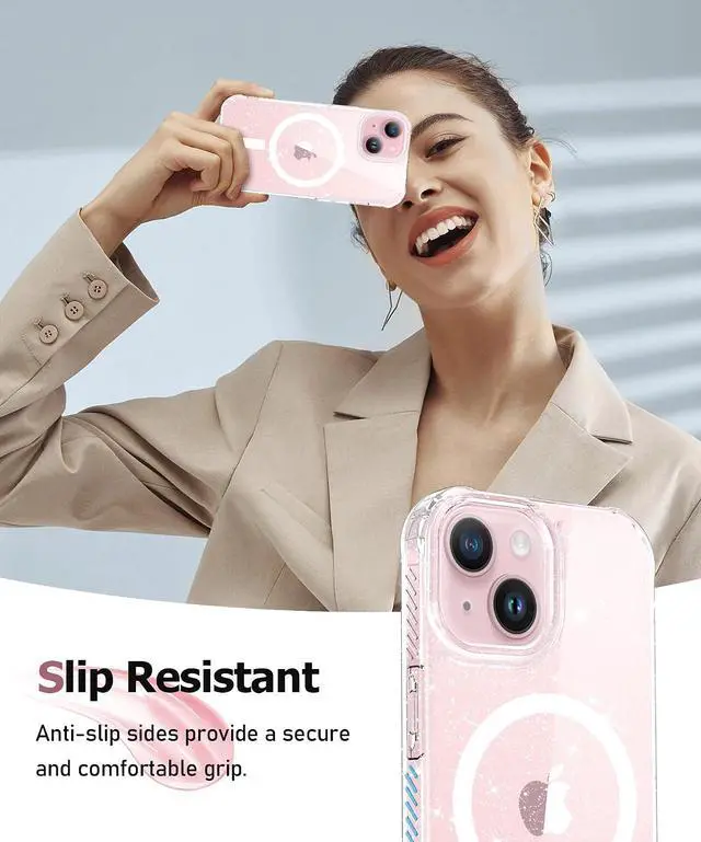 Alt view image 4 of 5 - MIODIK Magnetic for iPhone 15 Plus Case Clear Glitter, Sparkle Clear | with Screen Protector + Camera Lens Protector, Protective Shockproof Phone Case, Slim Women Girls iPhone 15Plus Cover 6.7"