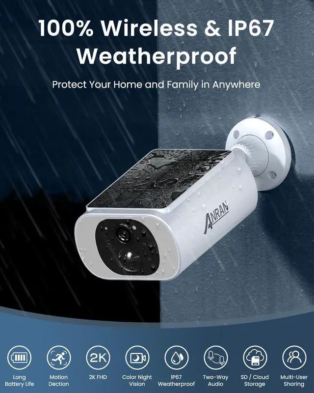 Alt view image 5 of 7 - ANRAN 2K Solar Security Cameras Wireless Outdoor with Built-in Solar Panel | 2.4Ghz WiFi Surveillance Outdoor Camera for Home Security, Color Night Vision, 2-Way Talk, IP67 Waterproof, Work with Alexa