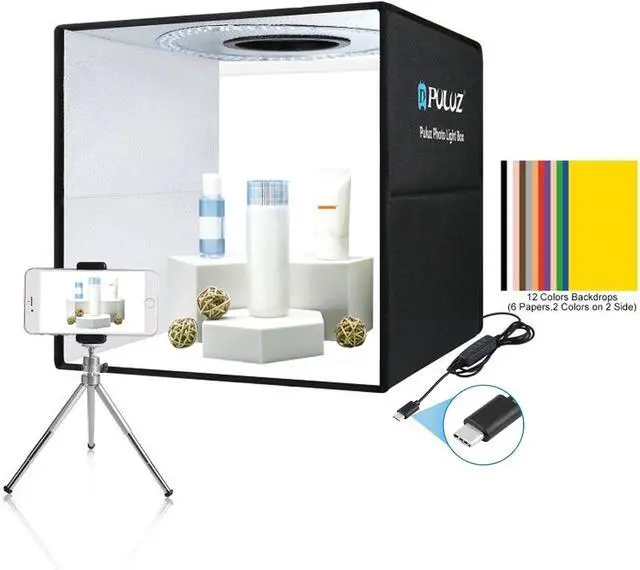 Main image of Photo Studio Box, PULUZ 40cm Folding Lightbox 160 LED Ring Light Portable Photo Studio Photography Shooting Tent Box Kit 12 Colors Backdrops USB Light Box for Phones DSLR Camera 16 x 16 inch