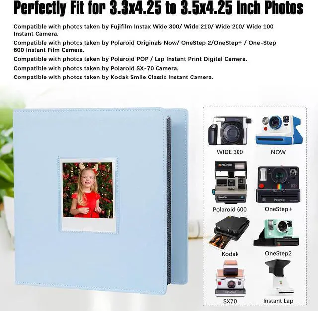 Alt view image 3 of 7 - Veicevol 256-Pocket Album for Polaroid i-Type, 600 & SX-70 Photos, Blue | Designed for Fujifilm Instax Wide Photos, Water-Resistant PU Leather Cover, Front Window, Securely Holds Up to 256 Photos