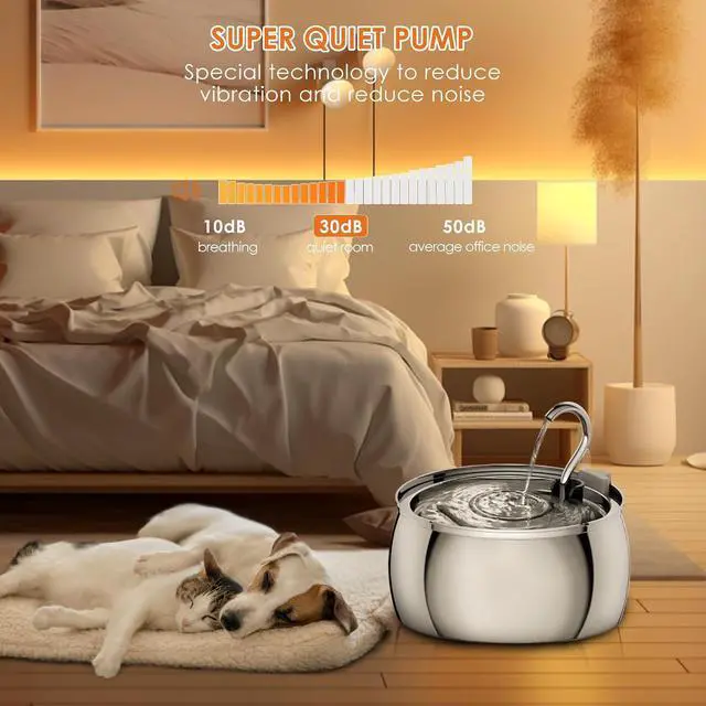 Alt view image 5 of 7 - Cat Water Fountain Stainless Steel 4.0L/1.1Gal Cat Fountain for Drinking,Pet Water Fountain for Cats Indoor,Ultra-Quiet Pump,Multi-Filter System,Dishwasher Safe,Ideal for Multiple Pets