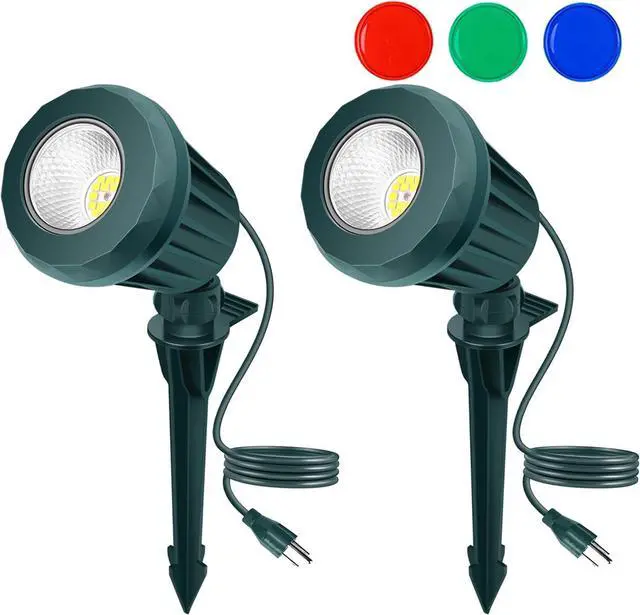 Main image of Halloween Spotlight Outdoor,2700K Warm White LED LandscapeSpot Lights with RGB 3 Lenses, IP67Waterproof, 120V Plug-in, Holiday & Everyday Decorfor Yard Garden Lawn Tree (2 Pack, Green)