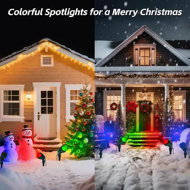 Alt view image 4 of 7 - Halloween Spotlight Outdoor,2700K Warm White LED LandscapeSpot Lights with RGB 3 Lenses, IP67Waterproof, 120V Plug-in, Holiday & Everyday Decorfor Yard Garden Lawn Tree (2 Pack, Green)