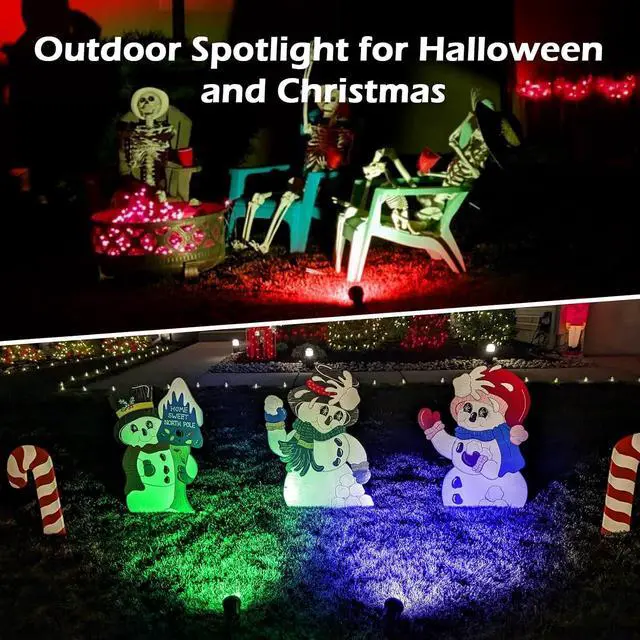 Alt view image 6 of 7 - Halloween Spotlight Outdoor,2700K Warm White LED LandscapeSpot Lights with RGB 3 Lenses, IP67Waterproof, 120V Plug-in, Holiday & Everyday Decorfor Yard Garden Lawn Tree (2 Pack, Green)