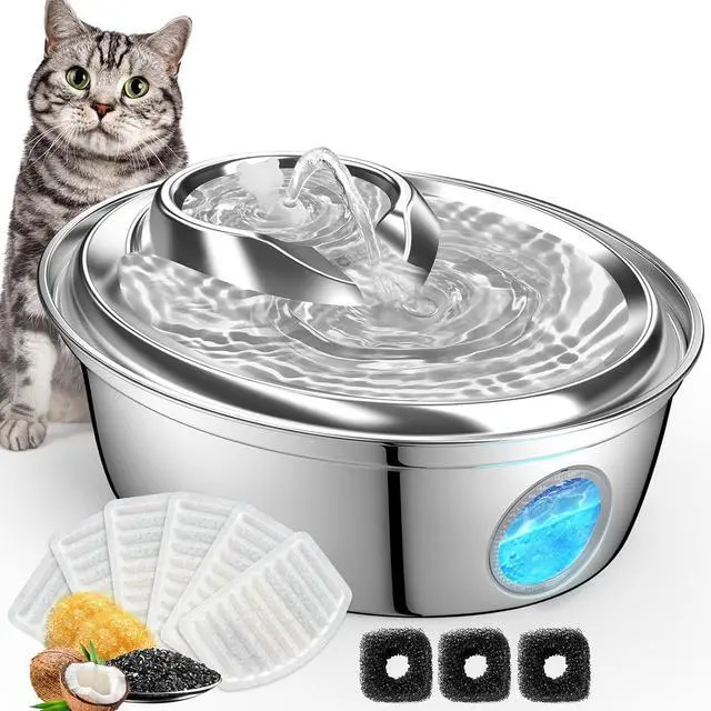 Main image of ORSDA Stainless Steel Cat Water Fountain, Automatic Pet Drinking Fountain, 67oz/2L Dog Pet Water Dispenser with Visual Water Level Window for Cats and Small Dogs- 6 Filters +3 Pump Sponges (D36)