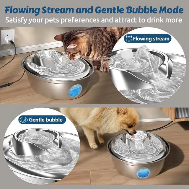 Alt view image 3 of 6 - ORSDA Stainless Steel Cat Water Fountain, Automatic Pet Drinking Fountain, 67oz/2L Dog Pet Water Dispenser with Visual Water Level Window for Cats and Small Dogs- 6 Filters +3 Pump Sponges (D36)