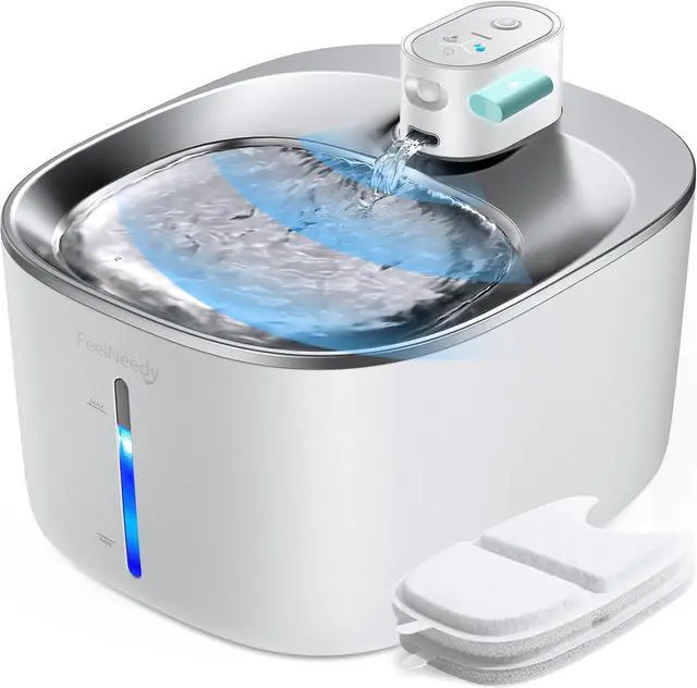 Main image of Wireless Cat Water Fountain with Sensor, 4000mAh Battery Operated, FEELNEEDY 4L/135 fl oz Pet Water Fountain for Cats and Dogs, Ultra Quiet Cat Drinking Fountain with 2 Filters (White YPD-C004P)