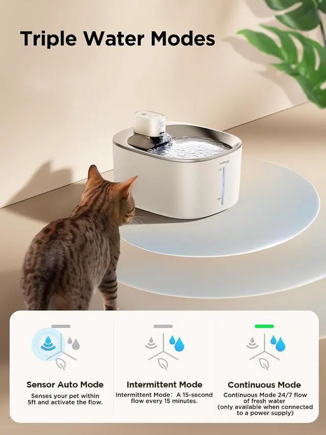Alt view image 3 of 7 - Wireless Cat Water Fountain with Sensor, 4000mAh Battery Operated, FEELNEEDY 4L/135 fl oz Pet Water Fountain for Cats and Dogs, Ultra Quiet Cat Drinking Fountain with 2 Filters (White YPD-C004P)