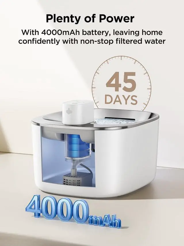 Alt view image 6 of 7 - Wireless Cat Water Fountain with Sensor, 4000mAh Battery Operated, FEELNEEDY 4L/135 fl oz Pet Water Fountain for Cats and Dogs, Ultra Quiet Cat Drinking Fountain with 2 Filters (White YPD-C004P)