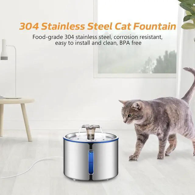 Alt view image 2 of 6 - BOORCA Cat Fountain, 84oz/2.5L Stainless Steel Pet Water Fountain, Automatic Dog Water Dispenser, Water Level Window, Ultra-Quiet Pump, Perfect for Cats, Dogs and Multiple Pets, 4 Filters