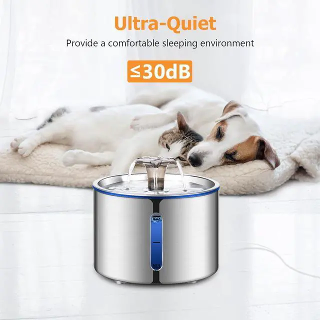 Alt view image 4 of 6 - BOORCA Cat Fountain, 84oz/2.5L Stainless Steel Pet Water Fountain, Automatic Dog Water Dispenser, Water Level Window, Ultra-Quiet Pump, Perfect for Cats, Dogs and Multiple Pets, 4 Filters