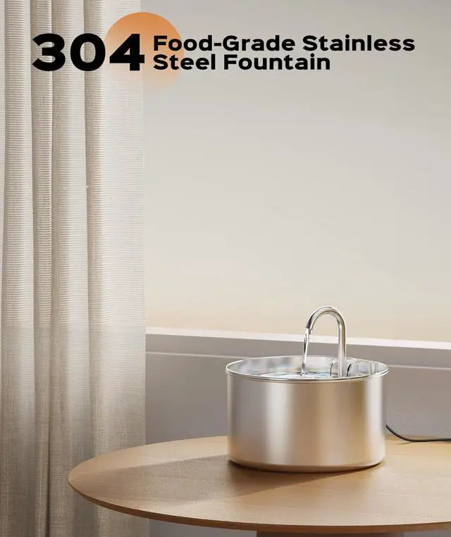 Alt view image 5 of 7 - Cat Water Fountain Stainless Steel + 8 filters + 8 Sponges - Pet Water Fountains Faucet Metal Automatic Cat/Dog Waterer Bowls Pets Watering Running Bottle Water Dispenser for Drinking Ultra Quiet Pump