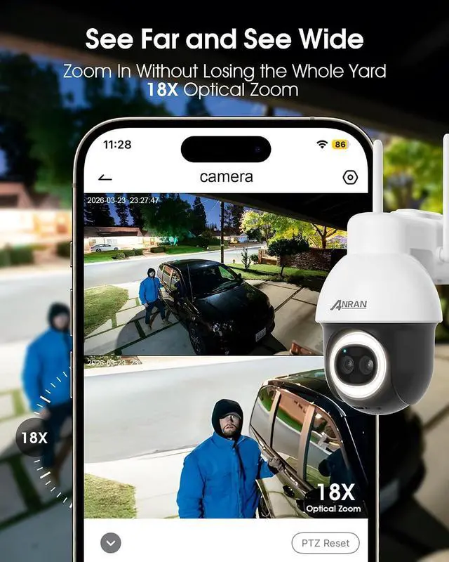 Alt view image 4 of 7 - ANRAN 24/7 Recording Solar Security Camera Outdoor,AI Auto Tracking | 5MP AOV WiFi Wireless Cameras,360° View, 230FT Detection Distance, 18X Optical Zoom, Color Night Vision,Work with Alexa