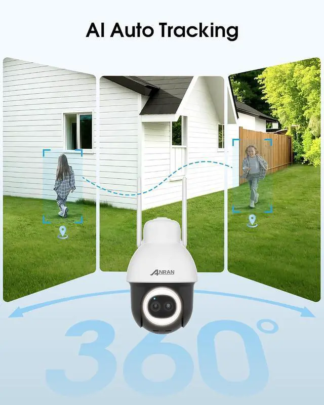 Alt view image 5 of 7 - ANRAN 24/7 Recording Solar Security Camera Outdoor,AI Auto Tracking | 5MP AOV WiFi Wireless Cameras,360° View, 230FT Detection Distance, 18X Optical Zoom, Color Night Vision,Work with Alexa