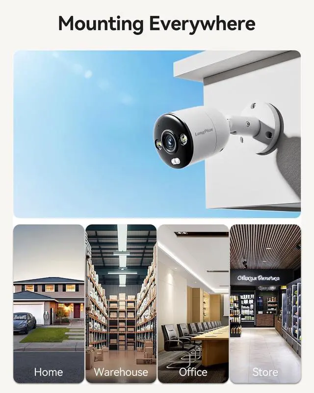 Alt view image 6 of 6 - LongPlus 4K-UHD 8MP Poe Security Camera, Work with NVR, Wired Bullet Camera, Color Night Vision, LED Spotlights, Strobe Light Alarm, 132° FOV, Two-Way Audio, AI Motion Detection