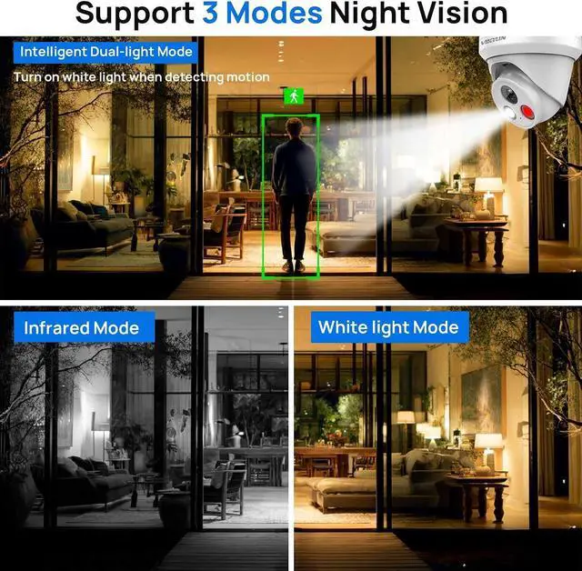 Alt view image 3 of 7 - VIKYLIN 5MP PoE IP Camera with Audio, Full Metal Turret Security Camera Outdoor with Human Vehicle Detection, Smart Dual Light Color Night Vision with 114° FOV, WDR, IP67 Waterproof,NDAA Compliant