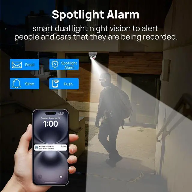 Alt view image 6 of 7 - VIKYLIN 5MP PoE IP Camera with Audio, Full Metal Turret Security Camera Outdoor with Human Vehicle Detection, Smart Dual Light Color Night Vision with 114° FOV, WDR, IP67 Waterproof,NDAA Compliant
