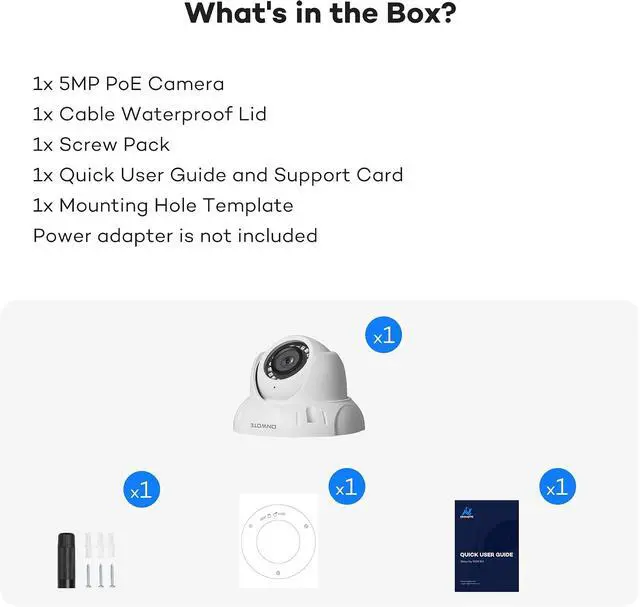 Alt view image 5 of 5 - ONWOTE 5MP 122° PoE IP Security Camera, Capture Video Audio, Dome White | IR Night, 5 Megapixels, Commercial Wired CCTV Camera, Home/Business, Indoor/Outdoor, AI Detection, Only Work with ONWOTE NVRs